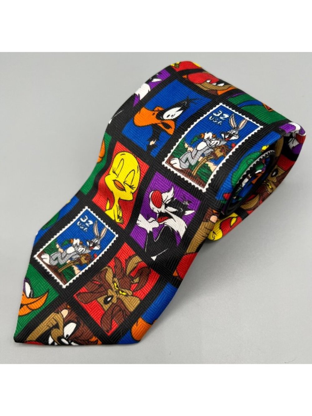 Vintage 90s NWT Deadstock Looney Tunes X Postal Service Stamp Collection Necktie